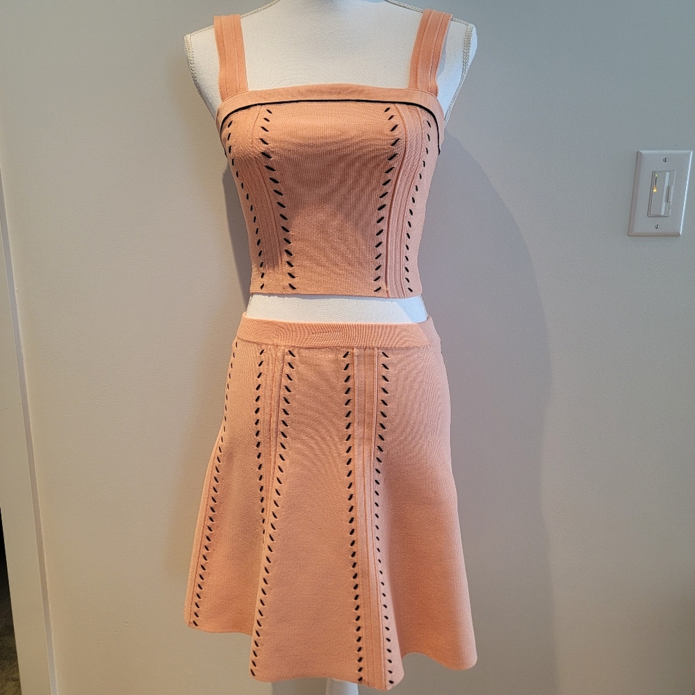 ❤️ SANDRO PARIS SALMON TWO-PIECES CROP TOP + SKIRT